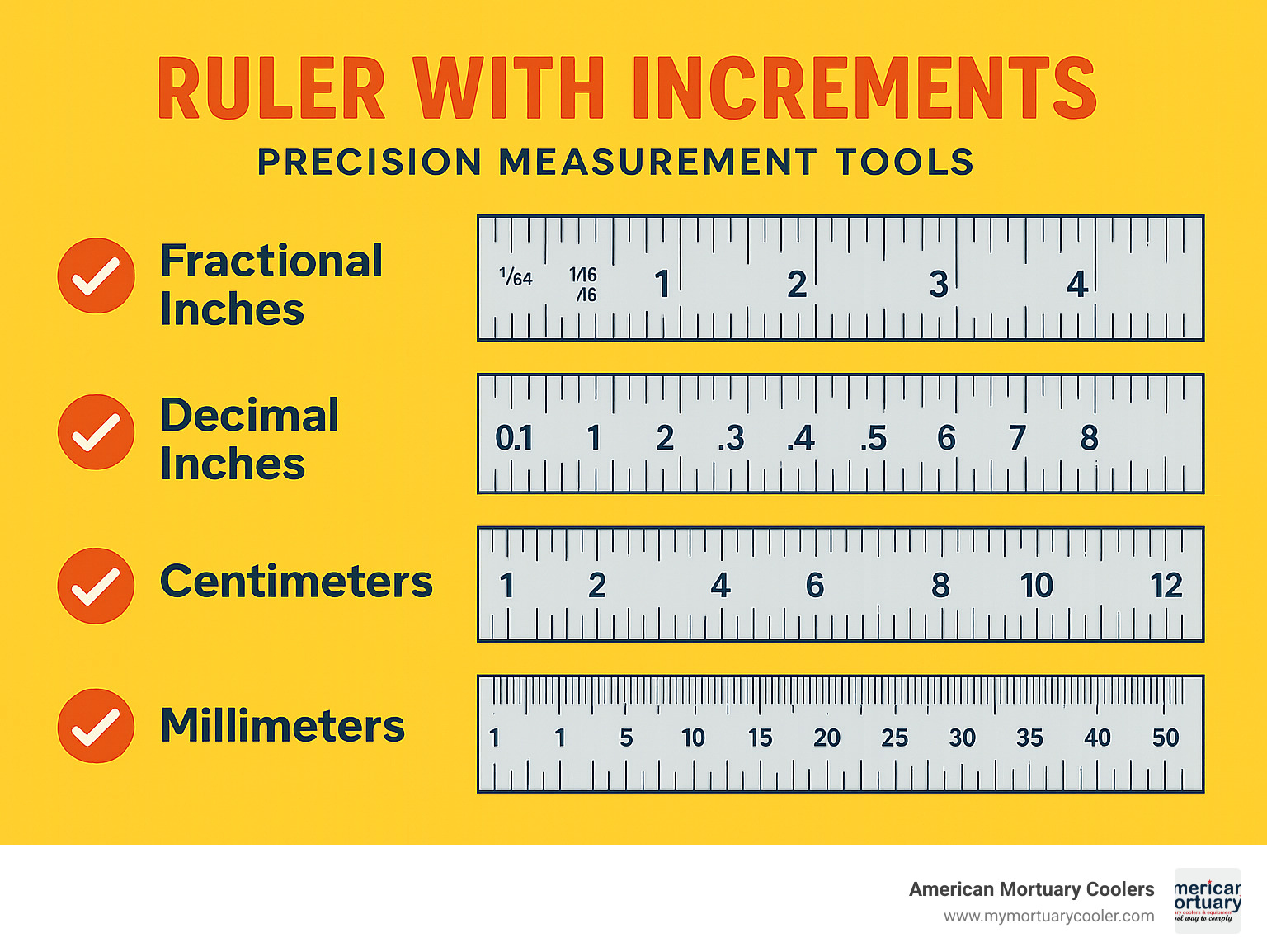 Precision measurement tools including rulers with various increments - ruler with increments infographic 