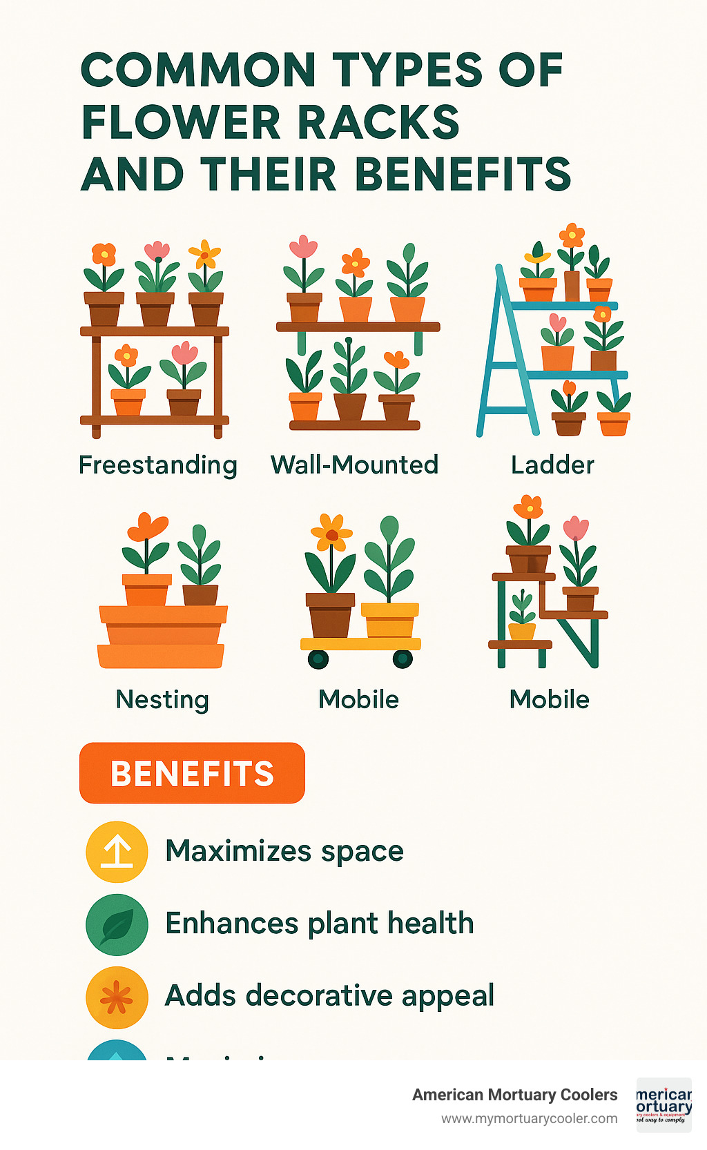 Common types of flower racks and their benefits - flower racks infographic 