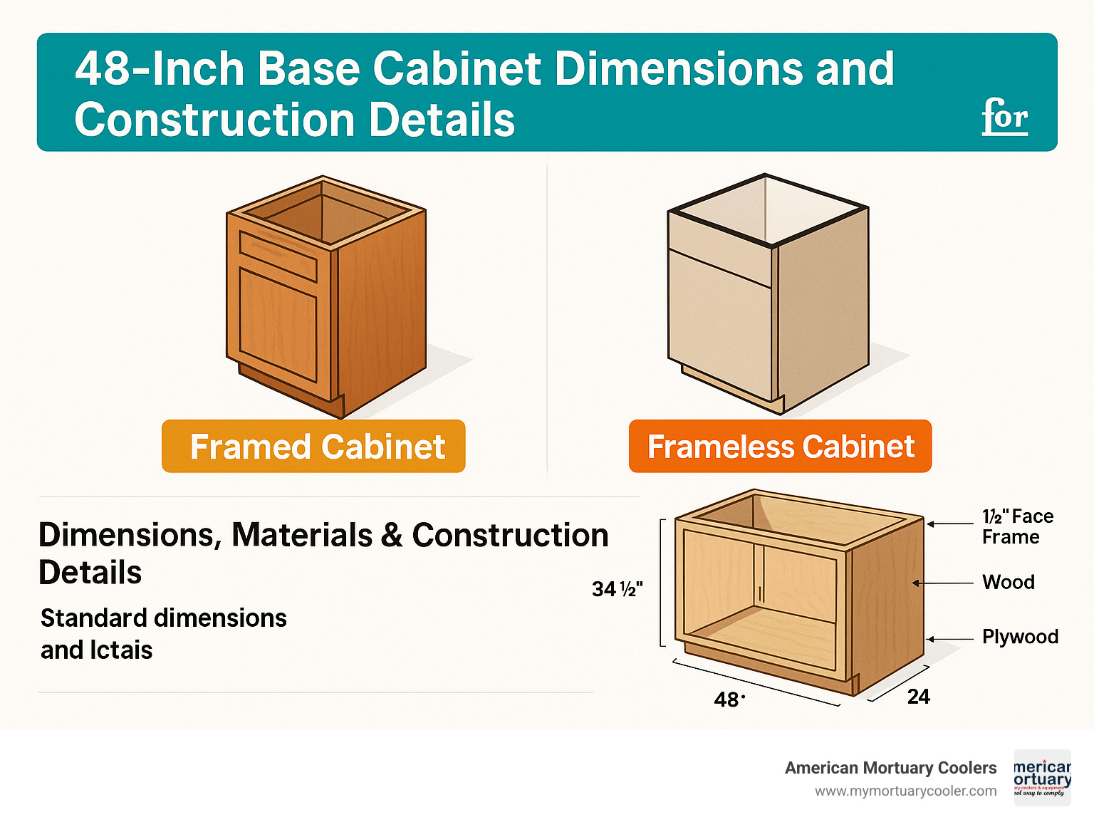 48-inch base cabinet dimensions and construction details - 48 base kitchen cabinet infographic 