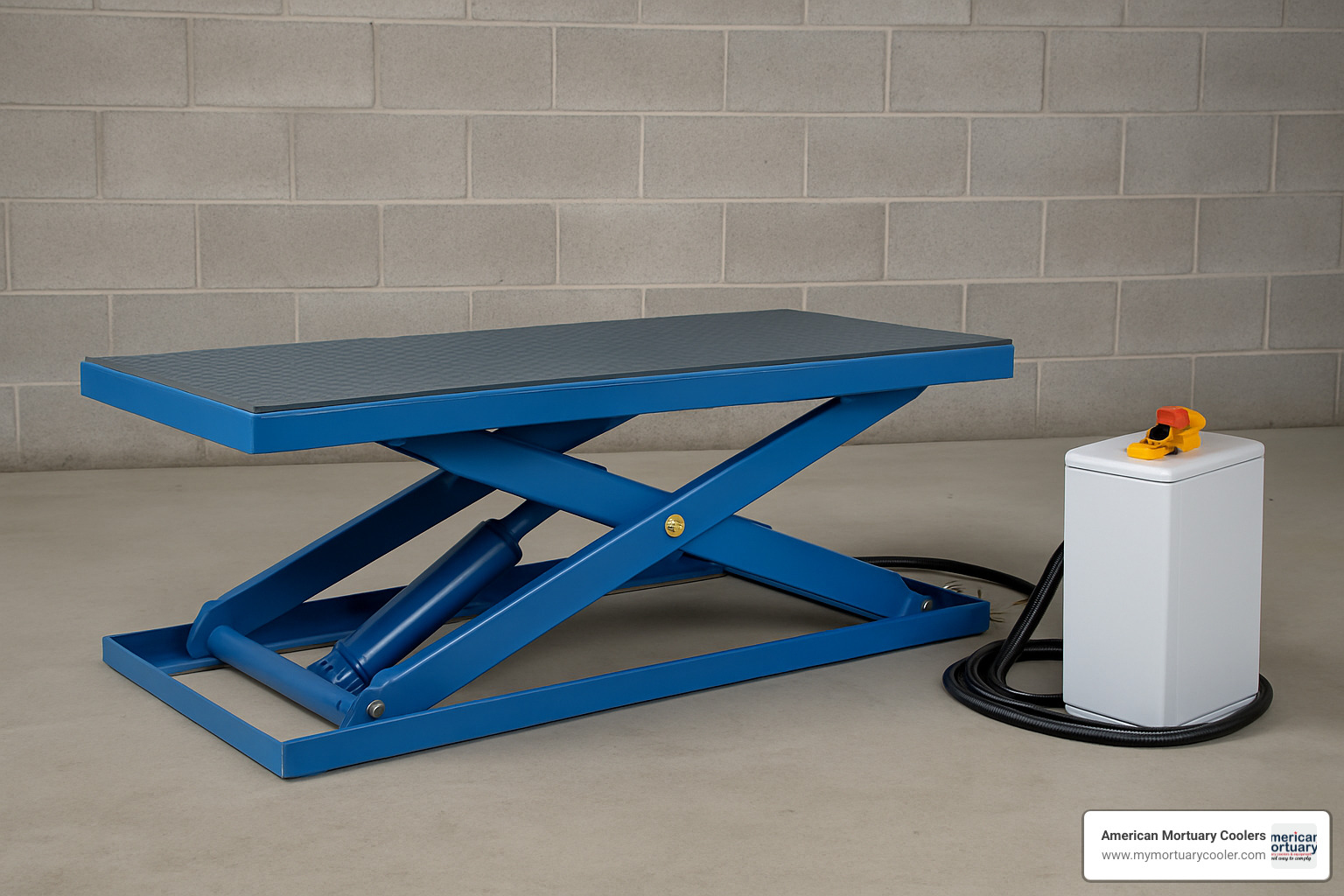 Maintenance technician performing routine service on low profile scissor lift - low profile scissor lift