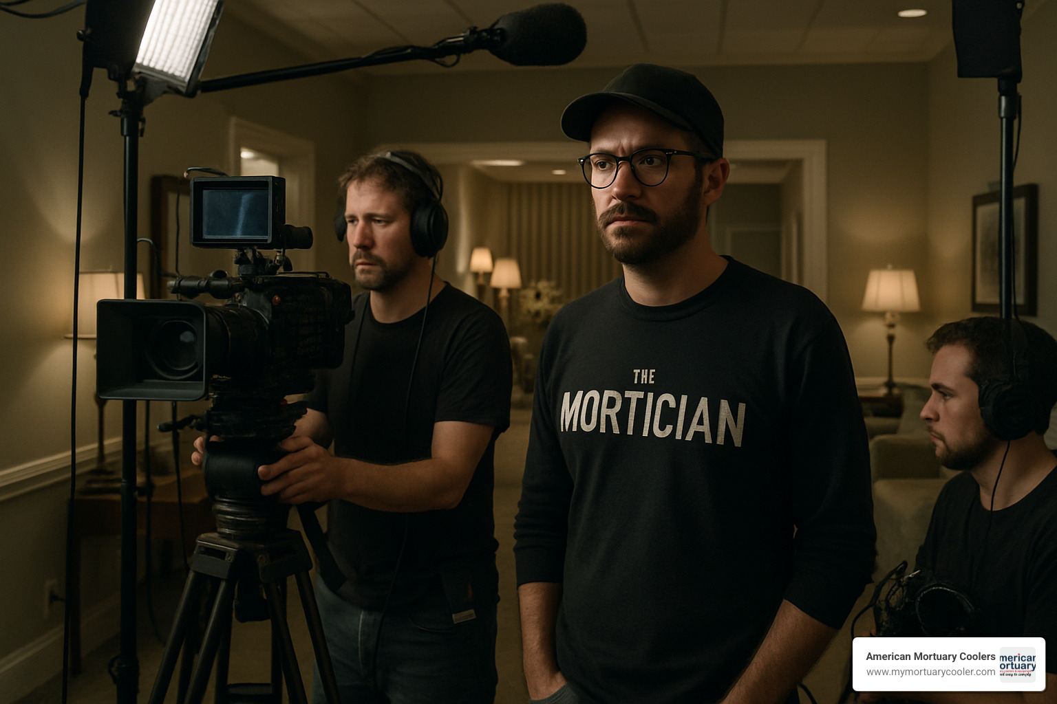 director Joshua Rofé on set of The Mortician documentary - The Mortician 
