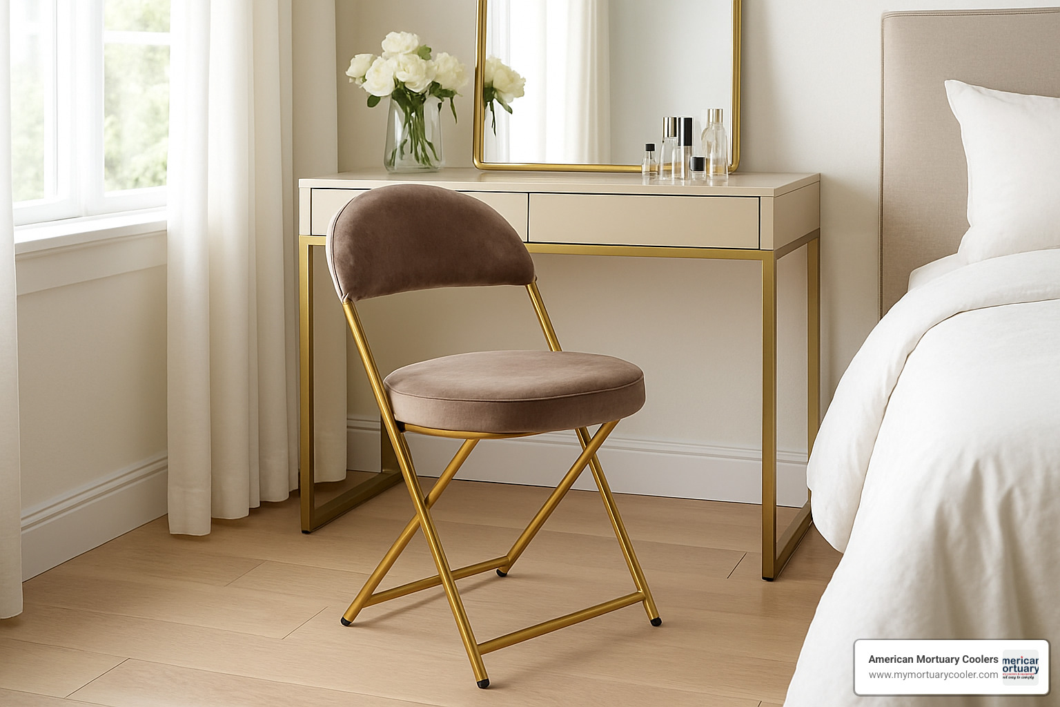 Homary Aurora folding dressing table chair with velvet seat and gold frame - folding dressing table chair