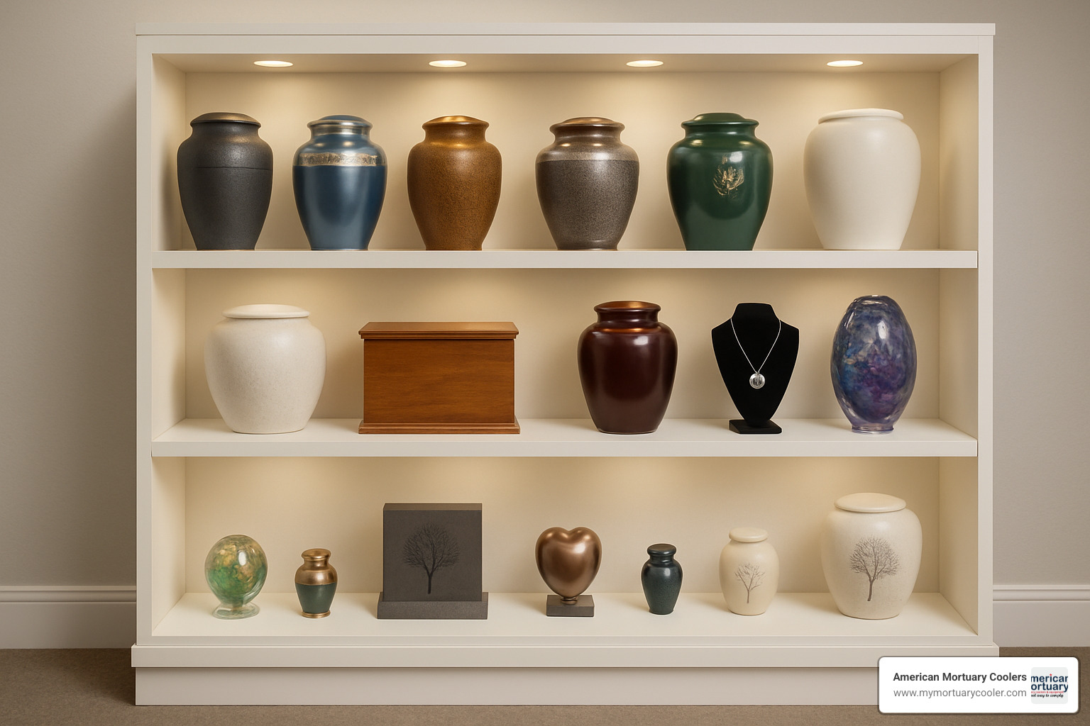 Diverse styles of cremation urns and memorialization options - cremation