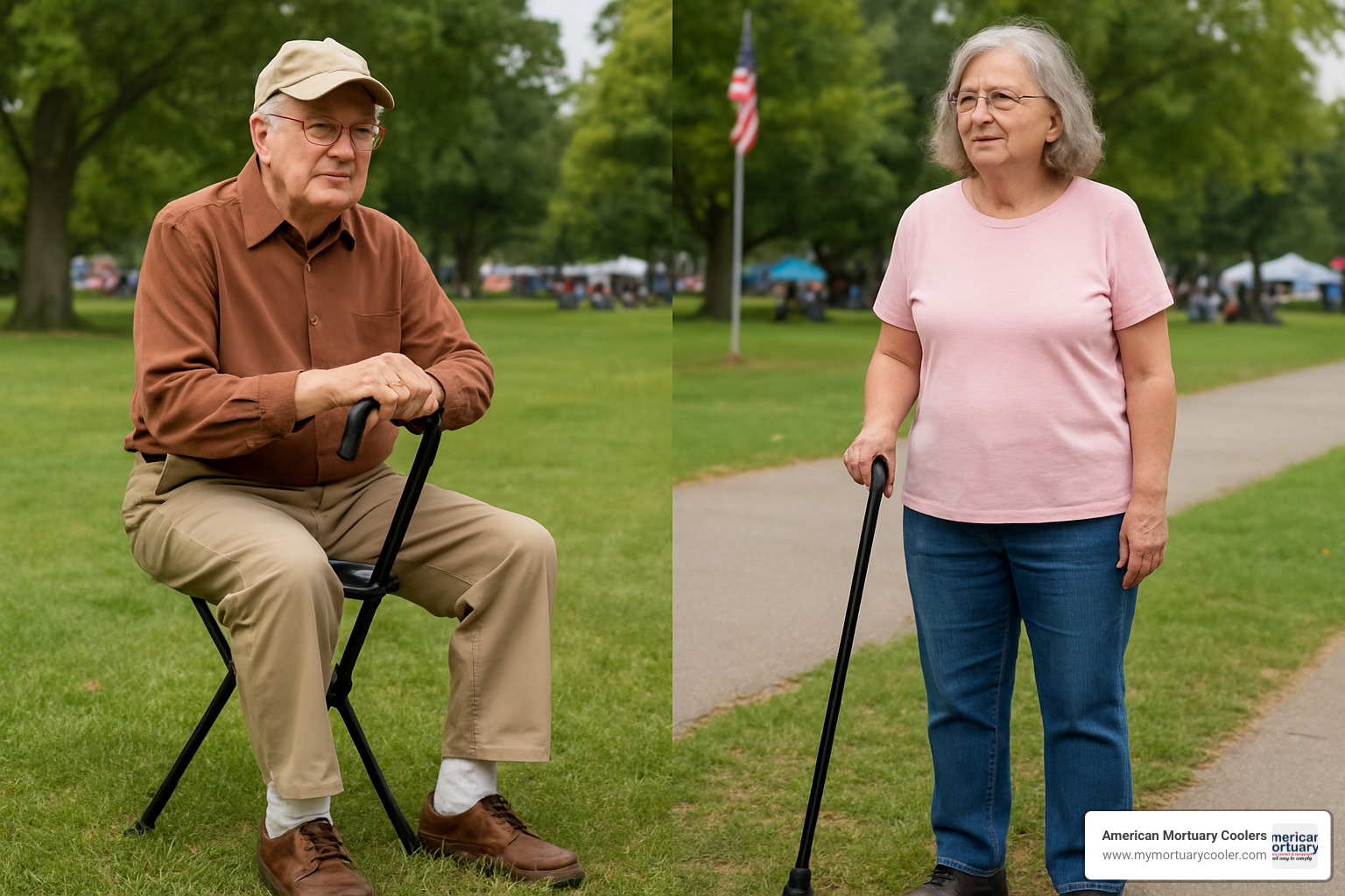 Comparison of person using cane folding chair versus traditional cane - cane folding chairs