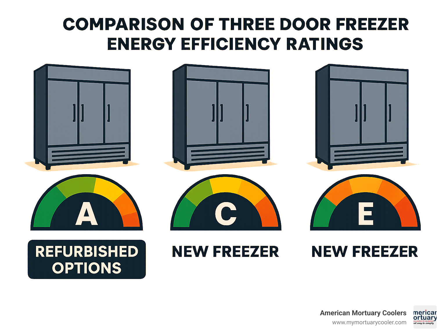 Comparison of three door freezer energy efficiency ratings - three door freezer infographic 