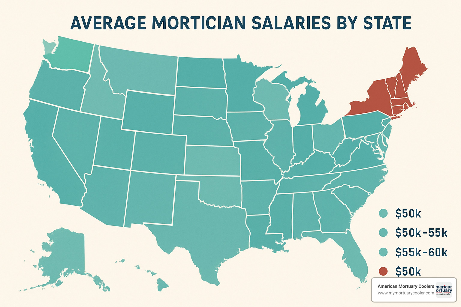 Mortician salary heatmap by state - what are the requirements to become a mortician
