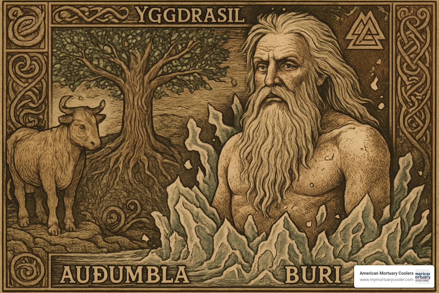 Norse cosmology showing Búri's place in mythology - burig