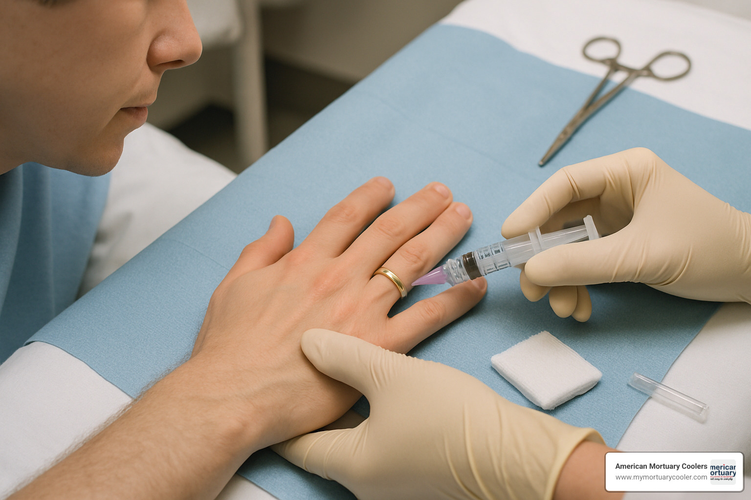 patient receiving a digital nerve block before ring removal procedure - ring rescue