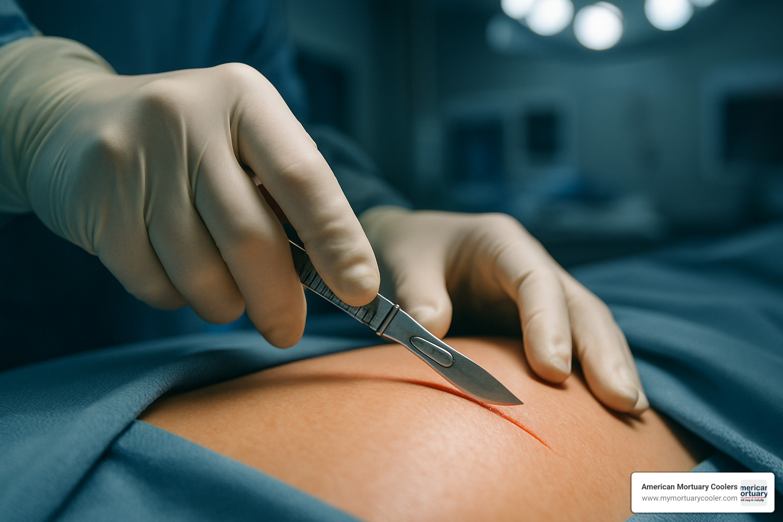Surgeon making an incision with a ten blade scalpel - ten blade scalpel