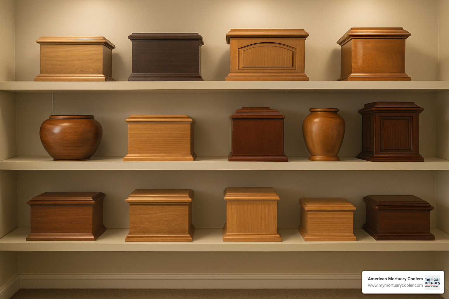 Custom hardwood urns display – Virginia cremation urns