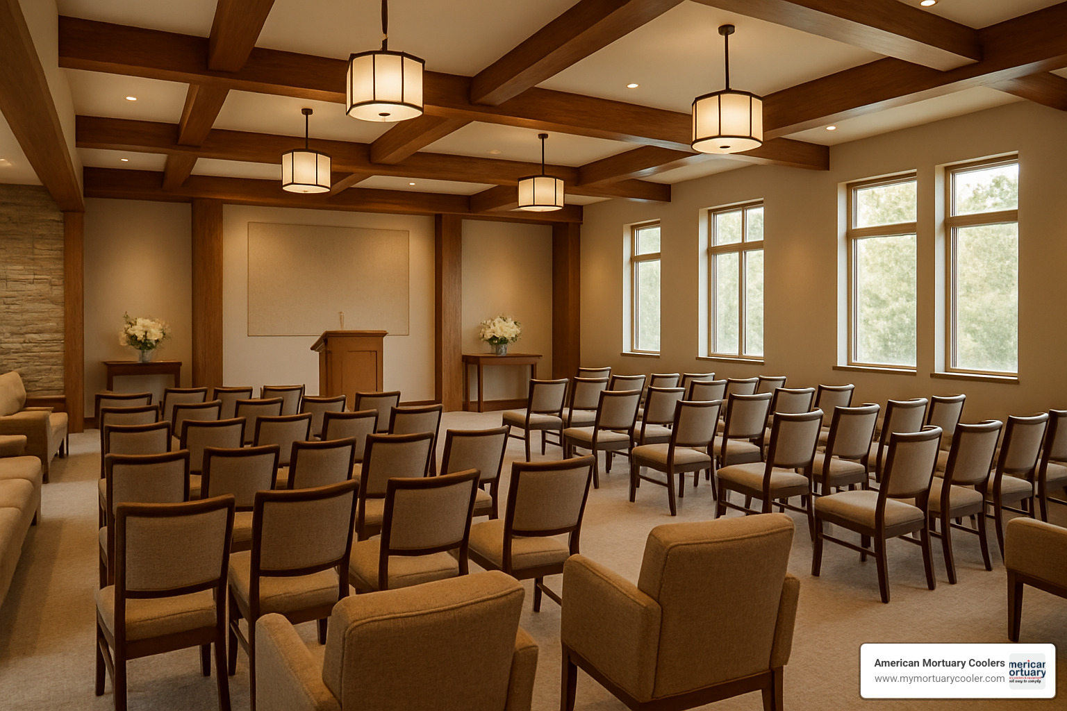 Interior of a modern celebration of life center with warm lighting - chippewa valley cremation services & celebration of life center obituaries