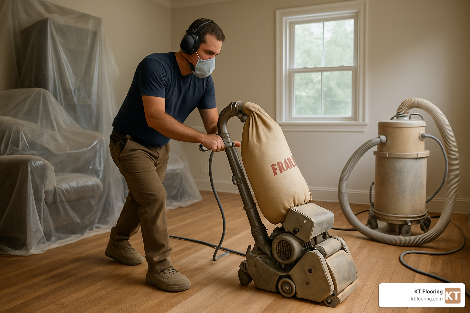 hardwood floor refinishing in process - hardwood floor contractor allenstown nh