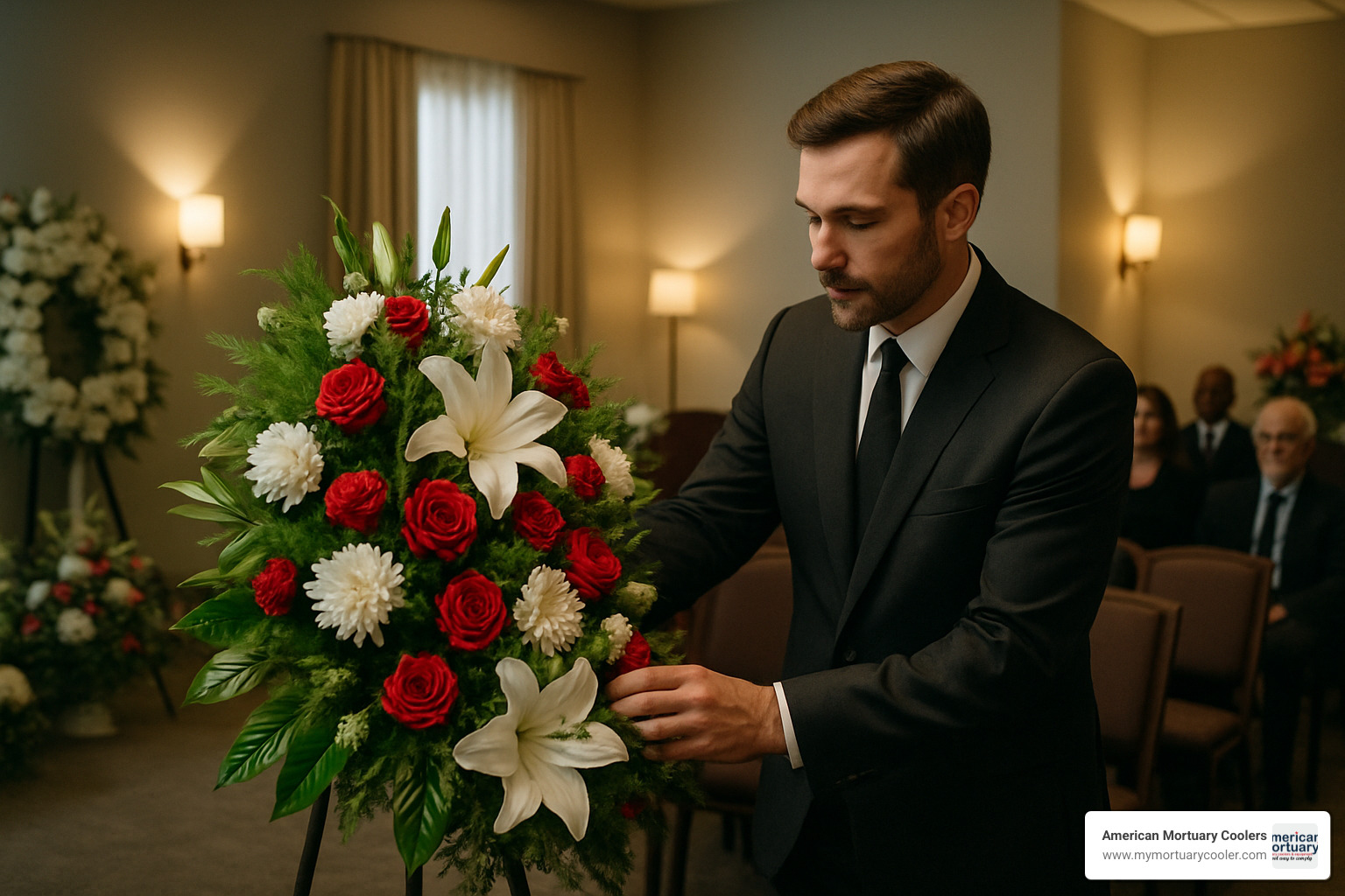 undertaker arranging flowers at a memorial service - what is an undertaker