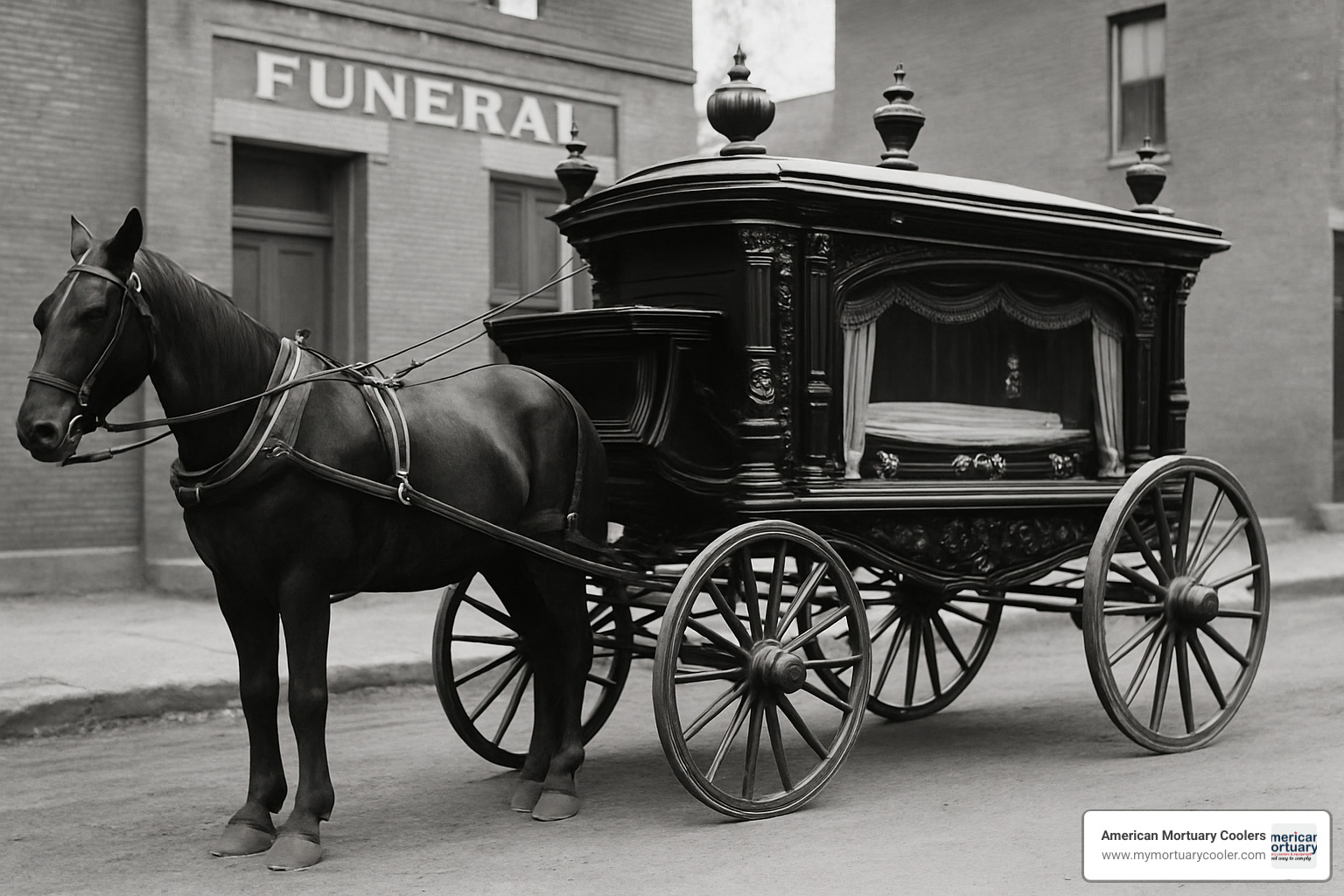 Vintage hearse from the early 1900s - mortician and funeral director