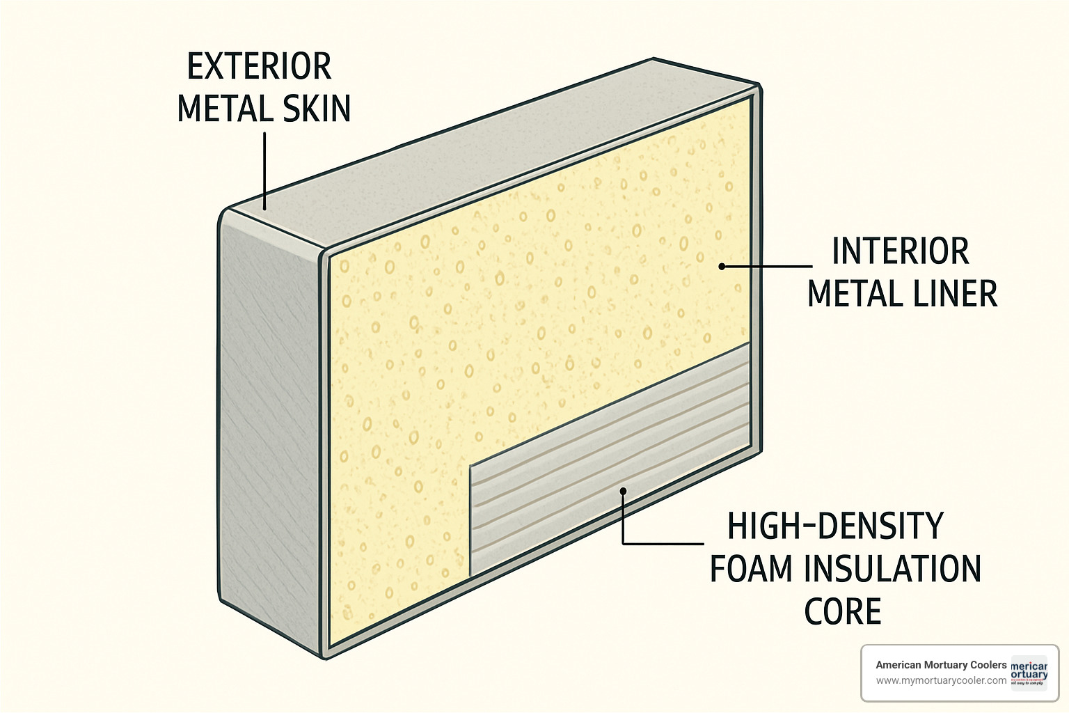 insulated panel cross-section showing layers - funeral home body coolers