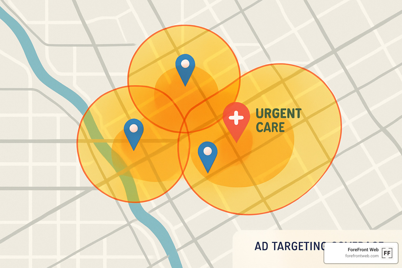 geofencing heatmap showing targeted areas around an urgent care clinic - Urgent care marketing company