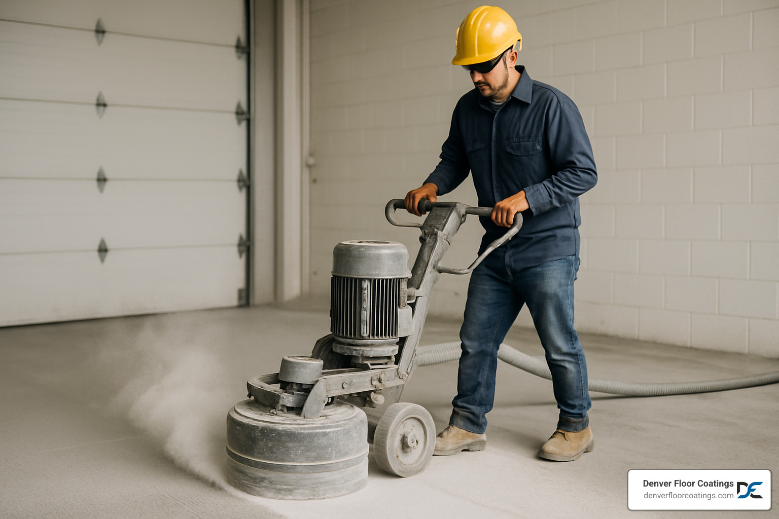 Concrete surface preparation showing diamond grinding process - concrete epoxy