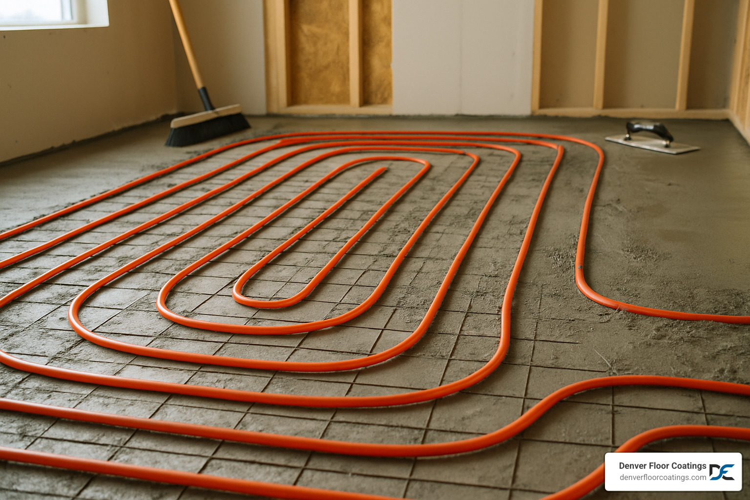 concrete floor with radiant heating installation - finished cement floors