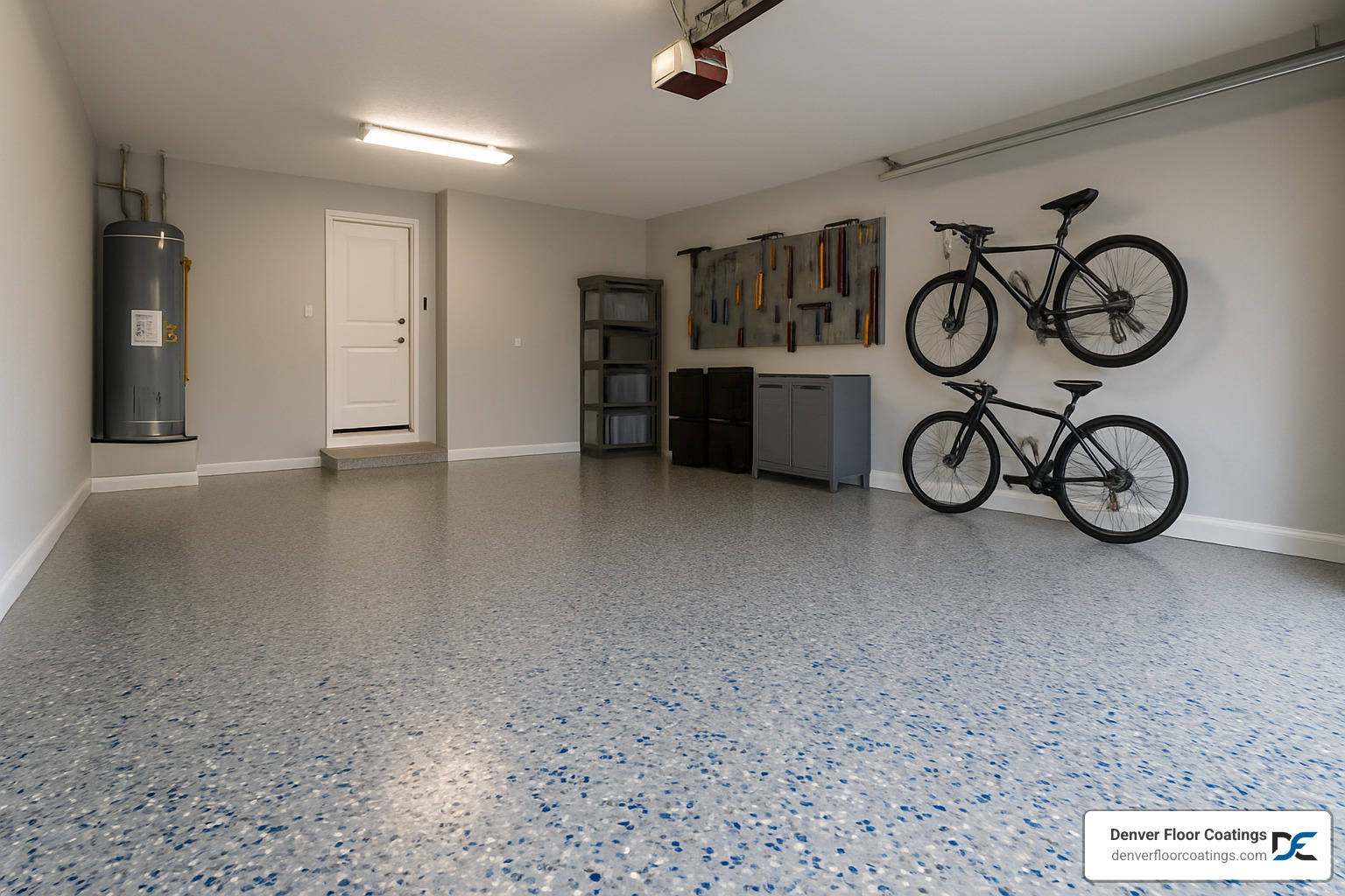 Multi-color epoxy flake floor in garage - epoxy paint Multi-color epoxy flake floor in garage - epoxy paint
