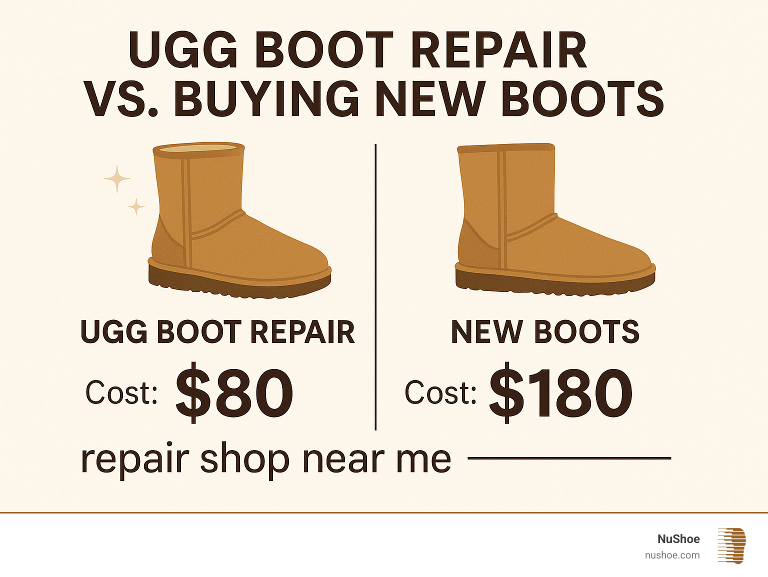 Infographic showing cost comparison between UGG boot repair vs. buying new boots - ugg boot repair shop near me infographic 