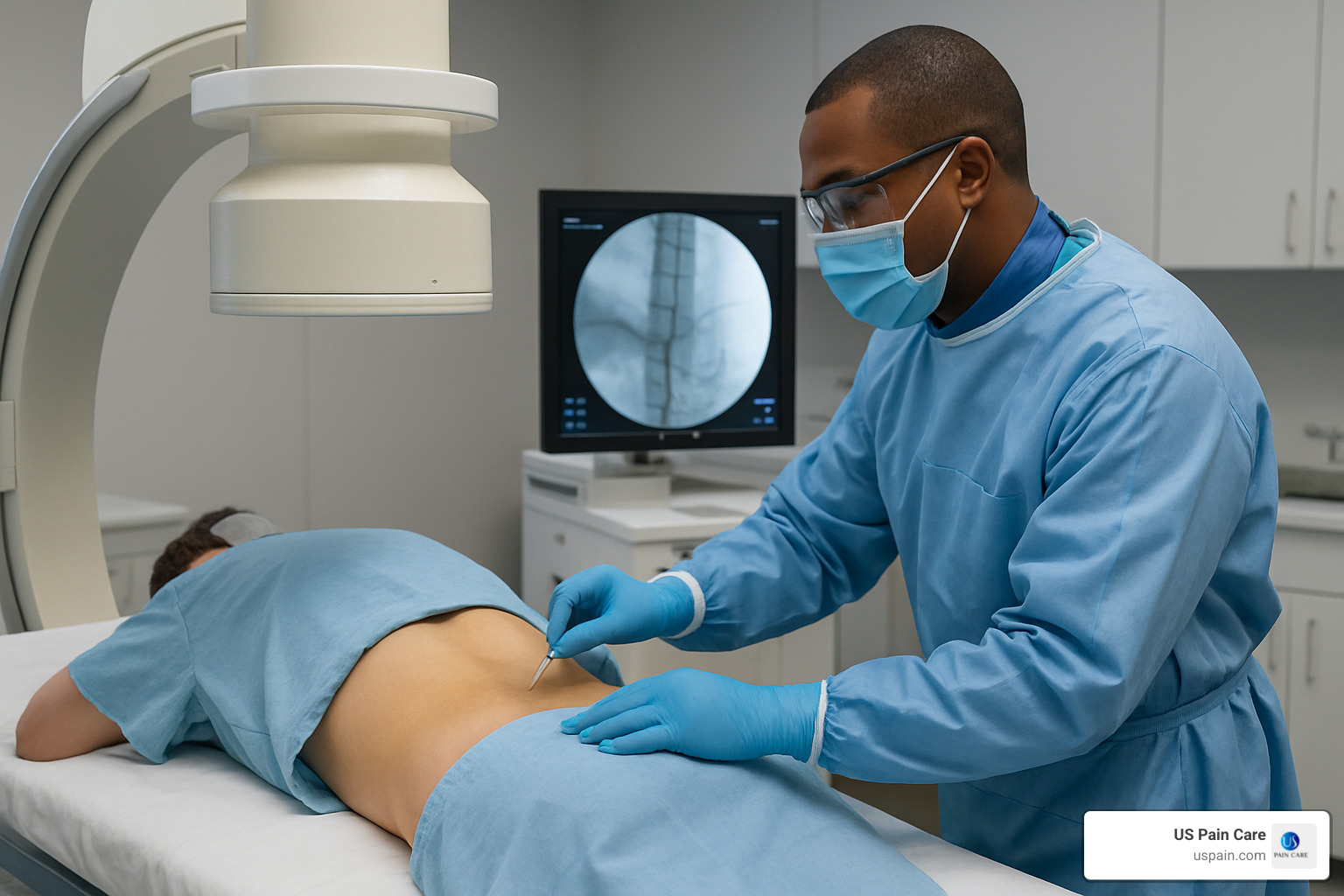 Fluoroscopy-guided spinal injection procedure - lumbar nerve pain relief