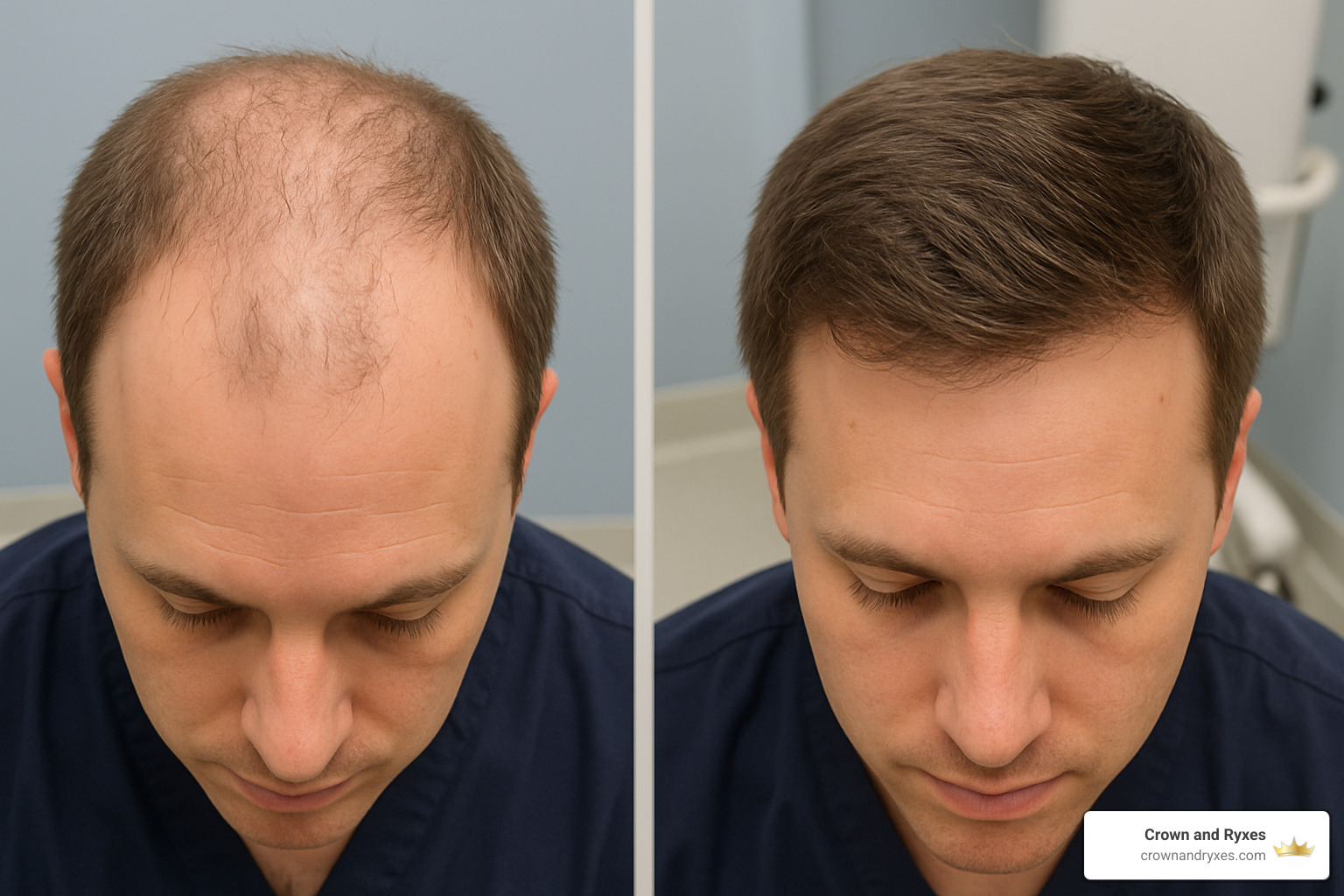 FUE hair transplant before and after results - bald spot treatment