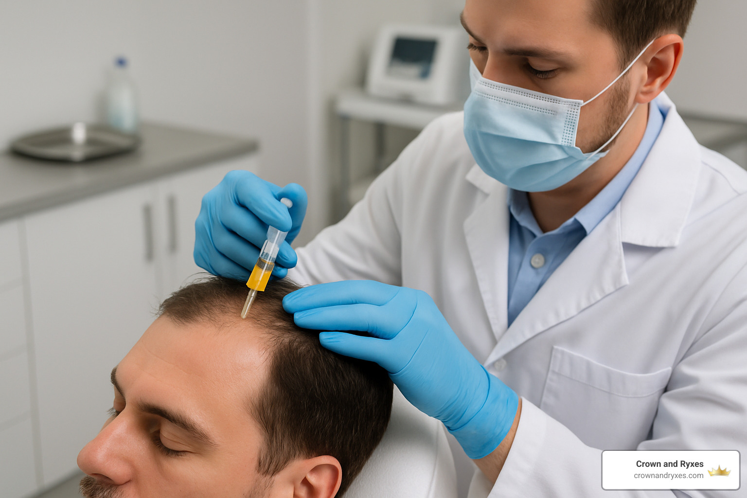 PRP treatment session for hair loss - bald spot treatment