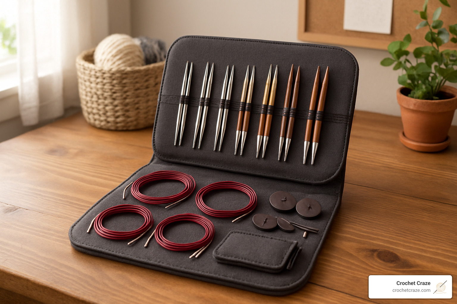 interchangeable circular knitting needle set with case and accessories - circular knitting needles