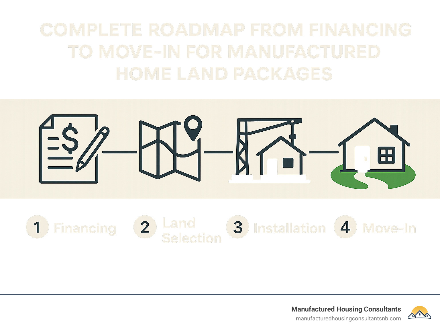 Complete roadmap from financing to move-in for manufactured home land packages - manufactured homes land packages infographic 