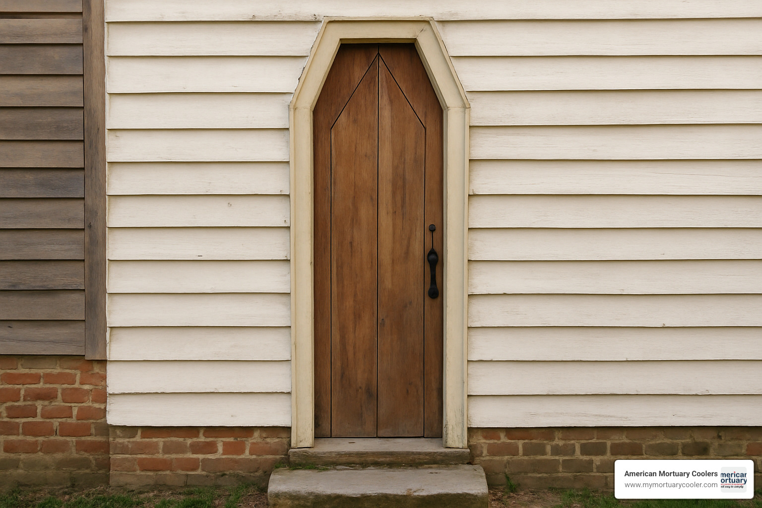Historical colonial coffin door with distinctive narrow design - morgue doors