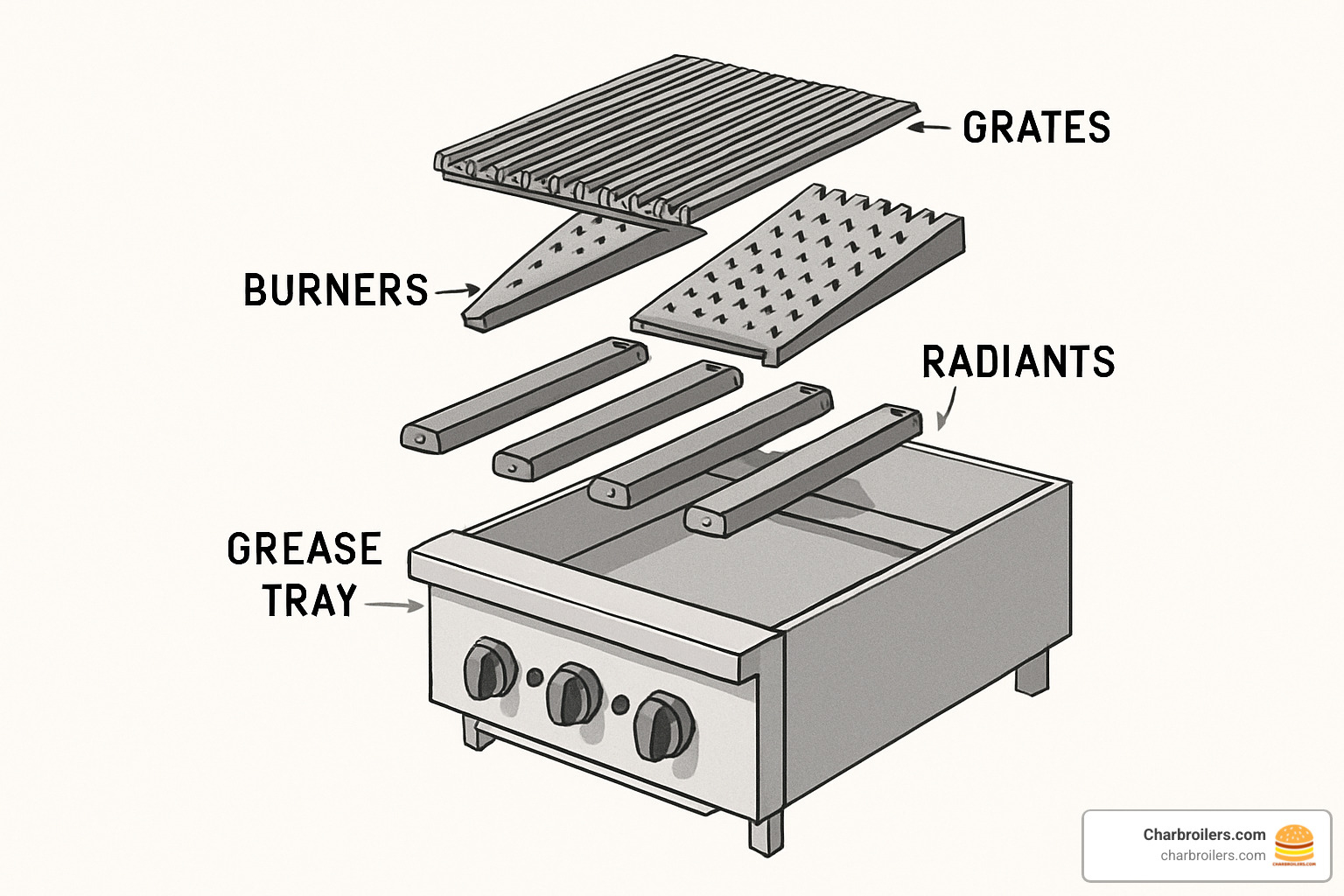 exploded view diagram of a commercial charbroiler - charbroilers