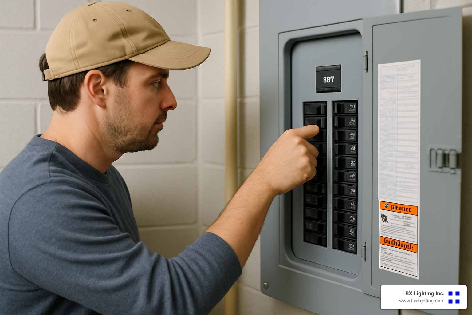 Homeowner shutting off main circuit breaker panel - electrician technician near me