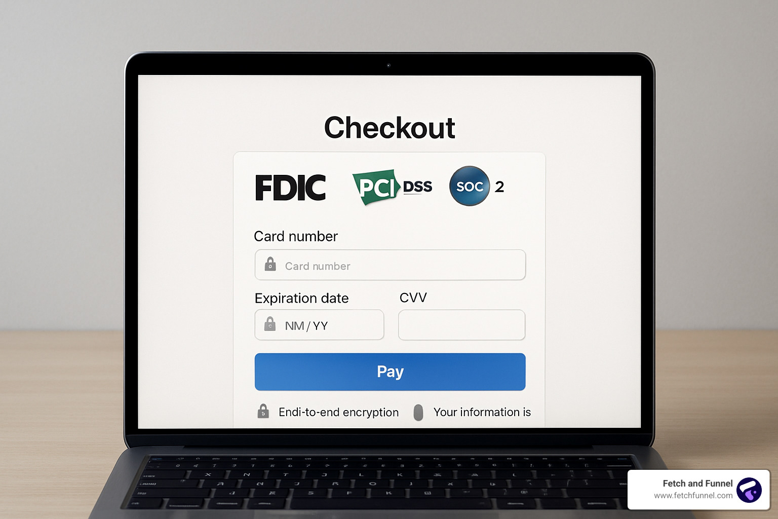 High-trust fintech checkout screen with security badges and encryption indicators - conversion rate optimization for fintech