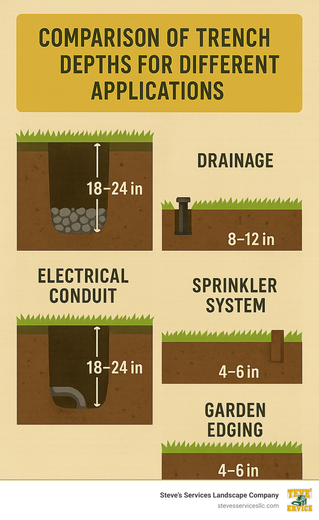 Comparison of trench depths for different applications - dig a trench in backyard infographic 