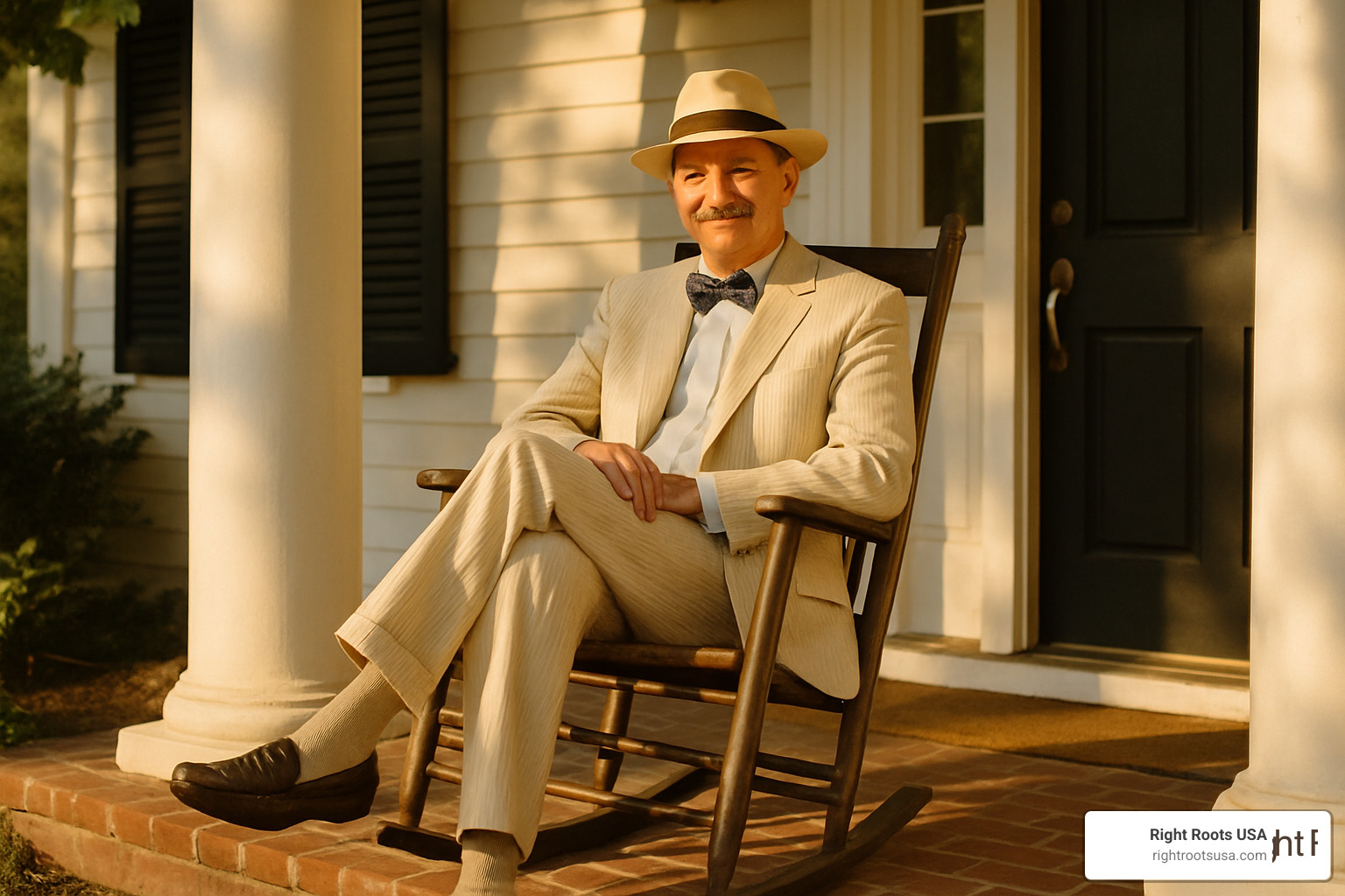 southern gentleman in classic attire on front porch - southern gentleman style