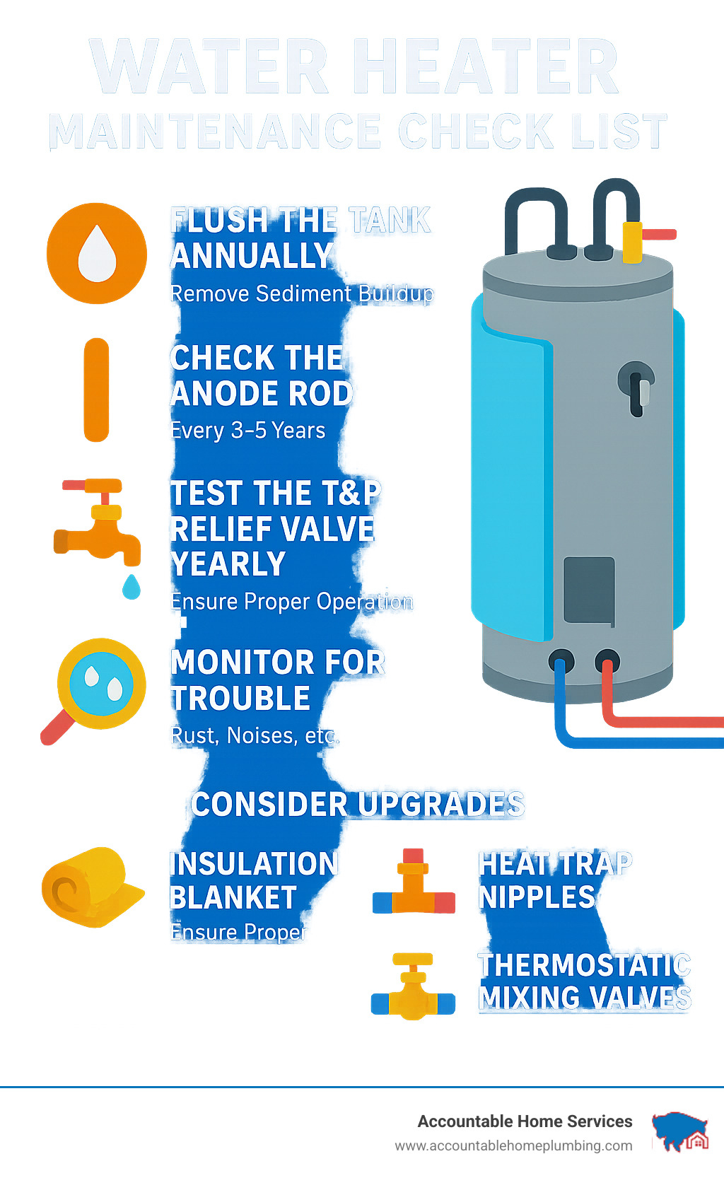 water heater maintenance check list - electric water heater hookup infographic 
