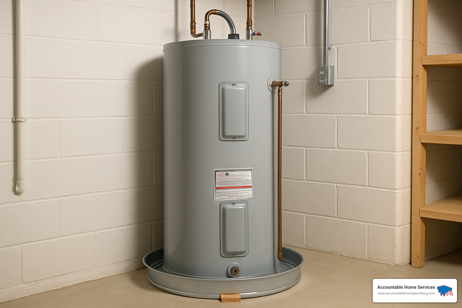 properly leveled water heater in drain pan - electric water heater hookup