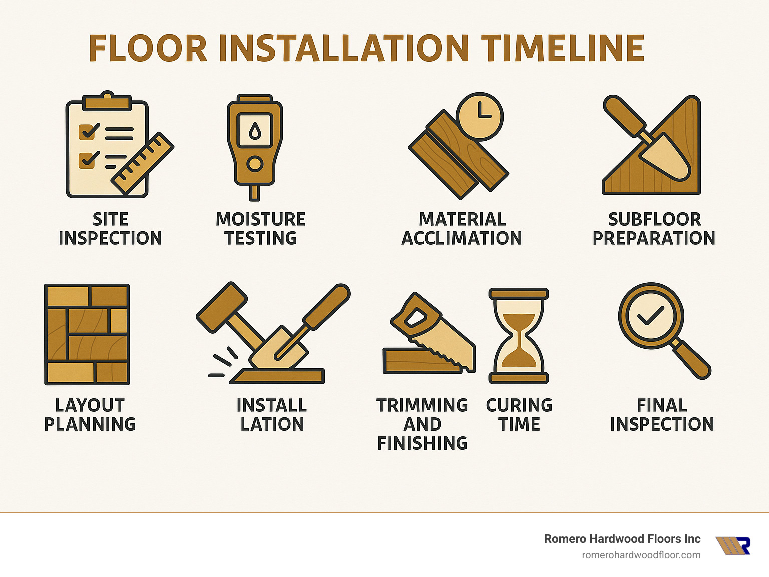 Floor installation timeline showing each phase of the process - floor installers infographic