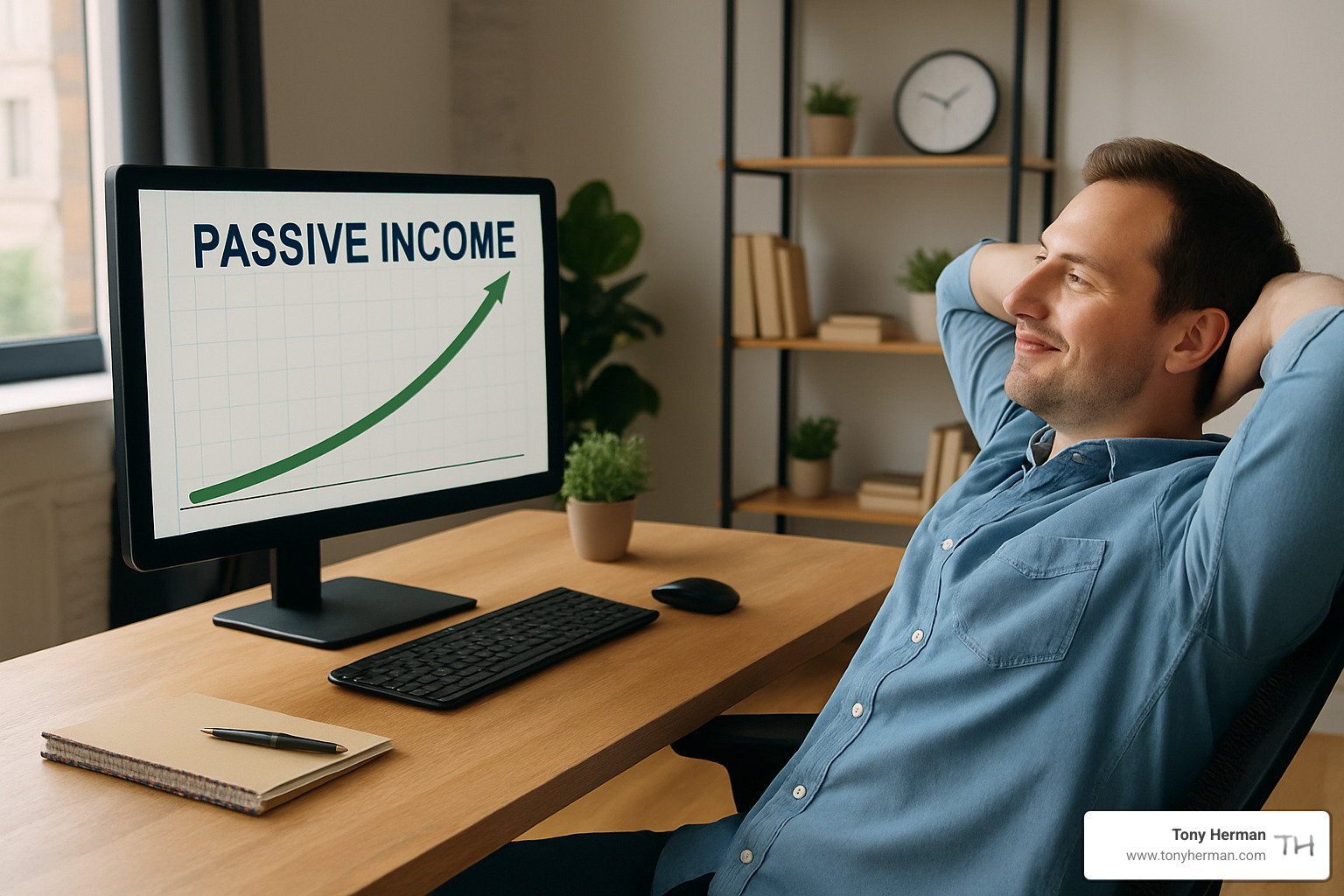 Person watching passive income grow on computer screen - affiliate marketing recurring income Person watching passive income grow on computer screen - affiliate marketing recurring income