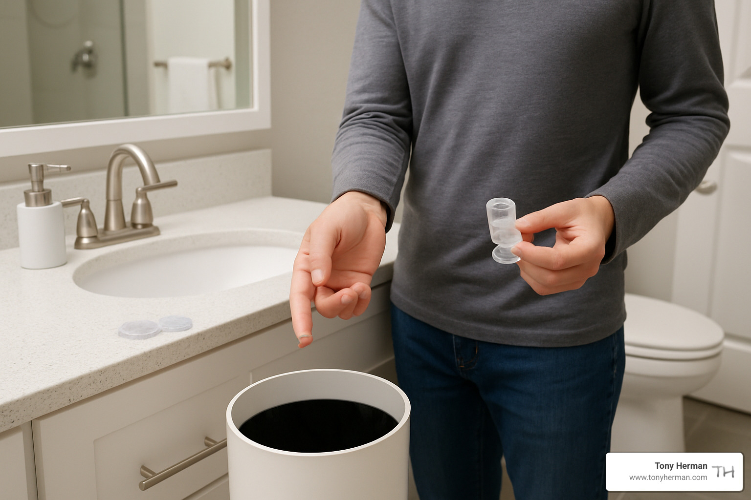 Person throwing away used daily contact lens - daily contacts free trial Person throwing away used daily contact lens - daily contacts free trial