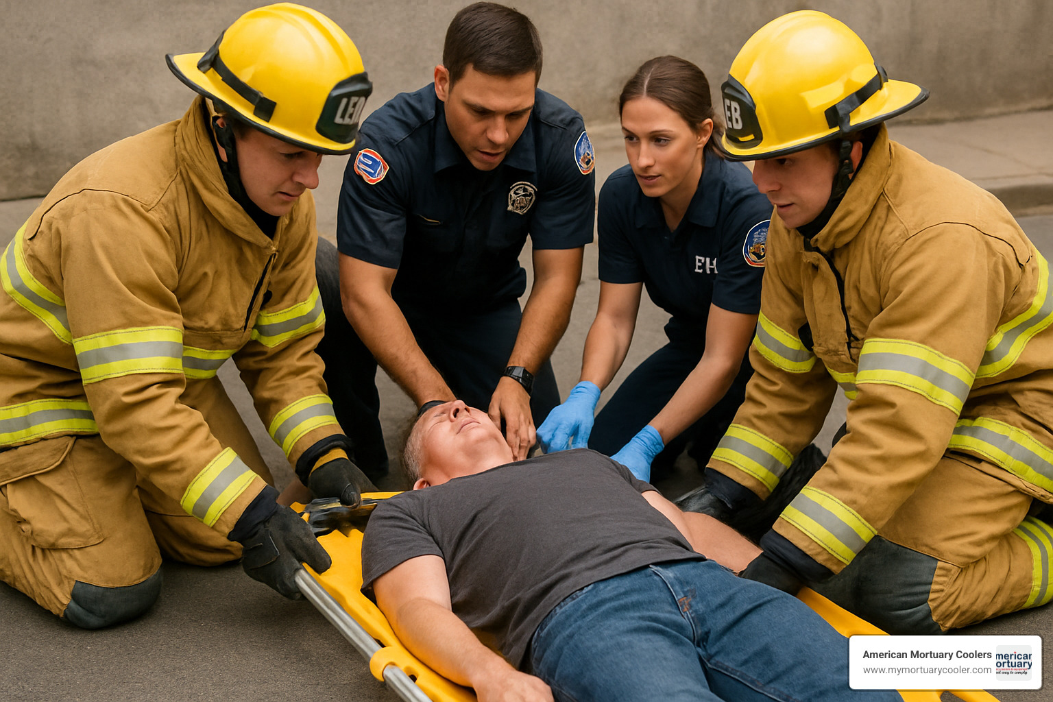 Emergency responders demonstrating proper scoop stretcher lifting technique - scoop stretchers
