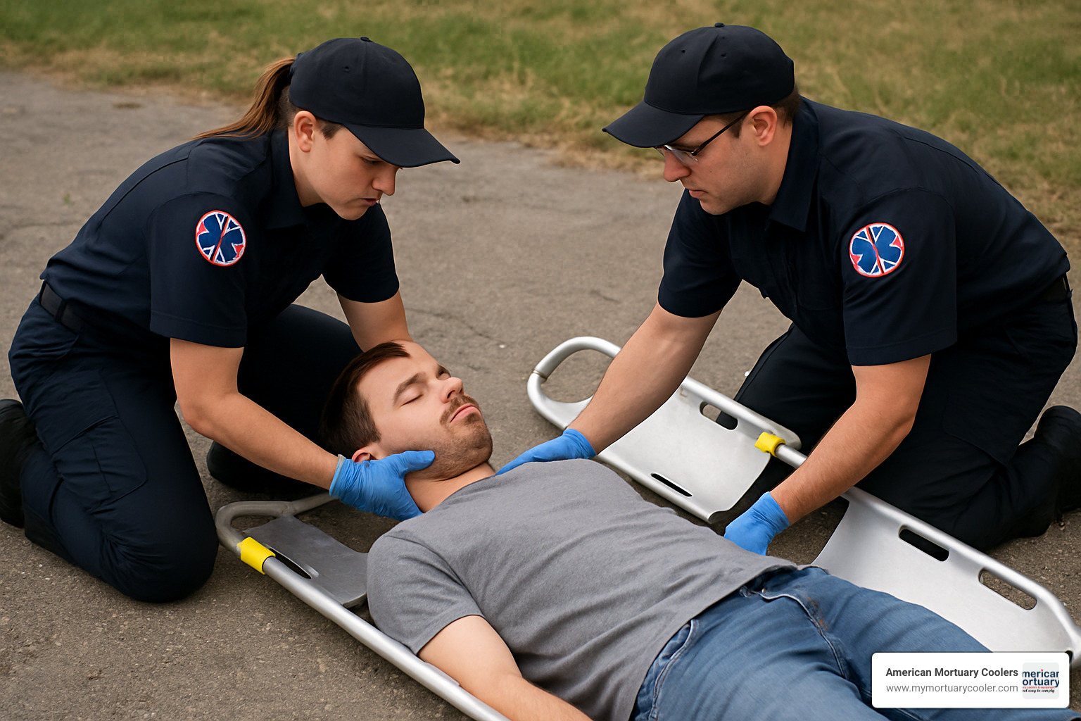 Two-person scoop technique with one responder maintaining c-spine stabilization - scoop stretchers