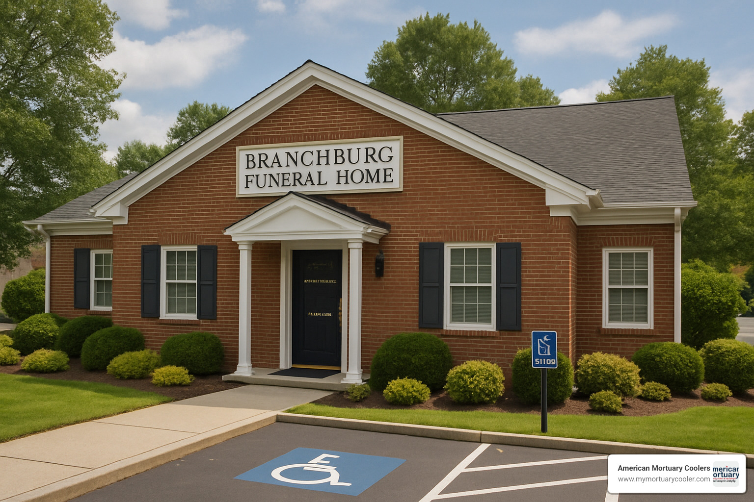 Exterior of Branchburg Funeral Home showing welcoming entrance and parking area - branchburg funeral home new jersey