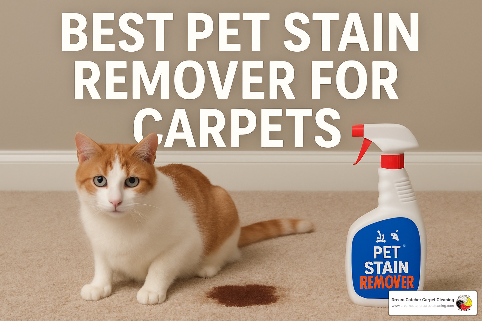 Various pet stain removers displayed on carpet - best pet stain remover for carpets