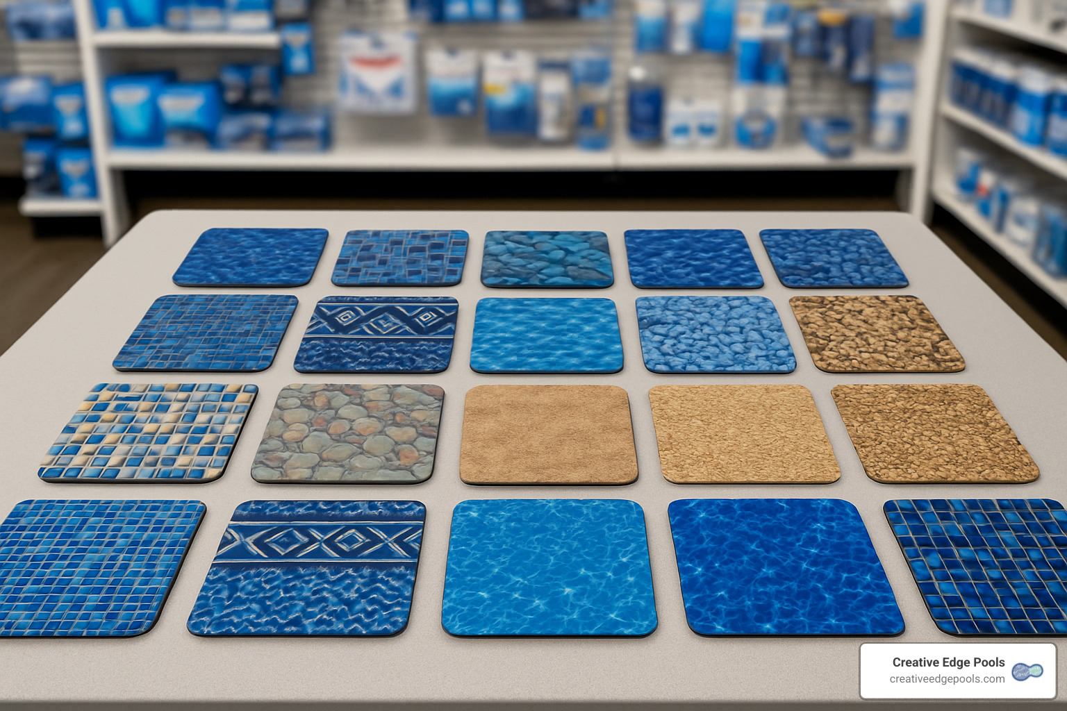 pool liner pattern swatches showing various colors and designs - Inground Pool Liner Replacement