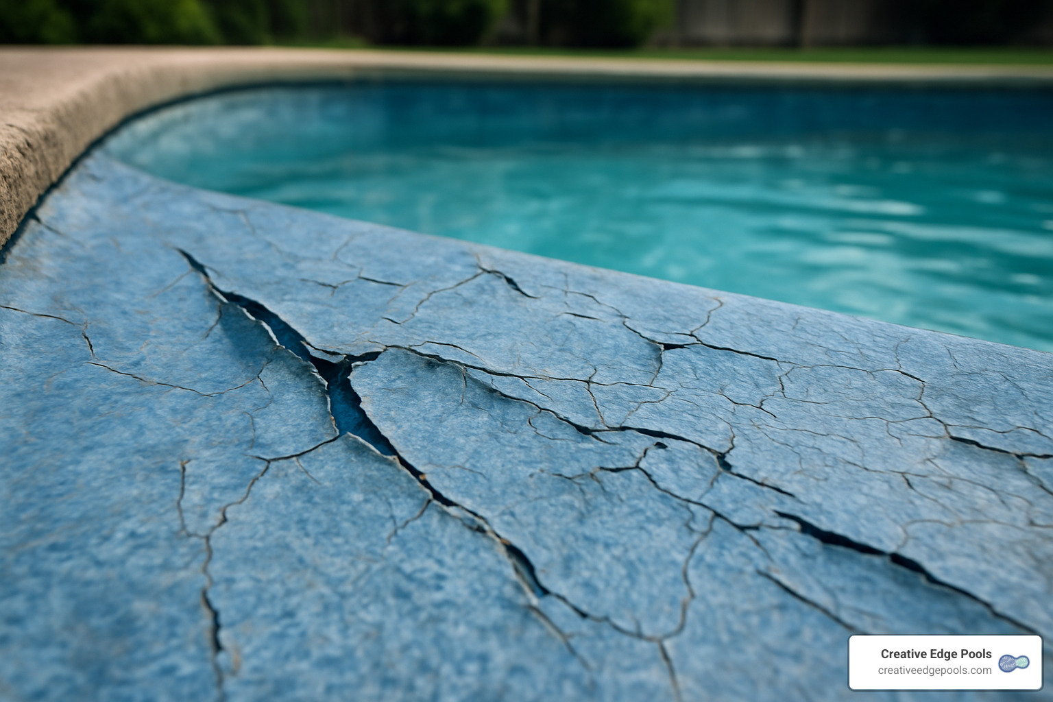 torn pool liner showing cracks and deterioration - Inground Pool Liner Replacement