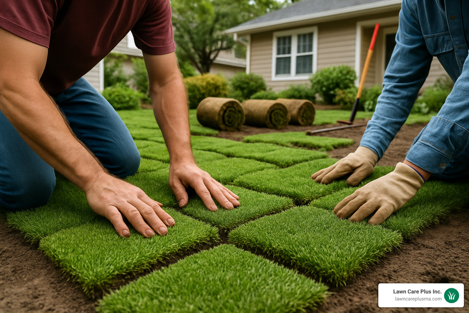 Laying sod in a brick pattern pattern - New Lawn Installation
