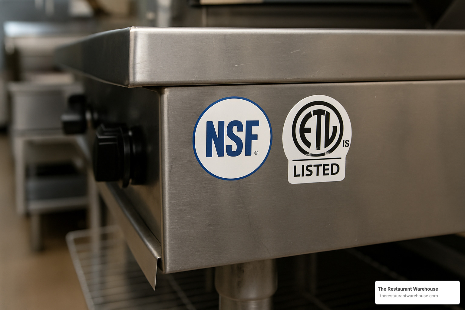 NSF and ETL compliance stickers on commercial equipment - restaurant equipment wholesale