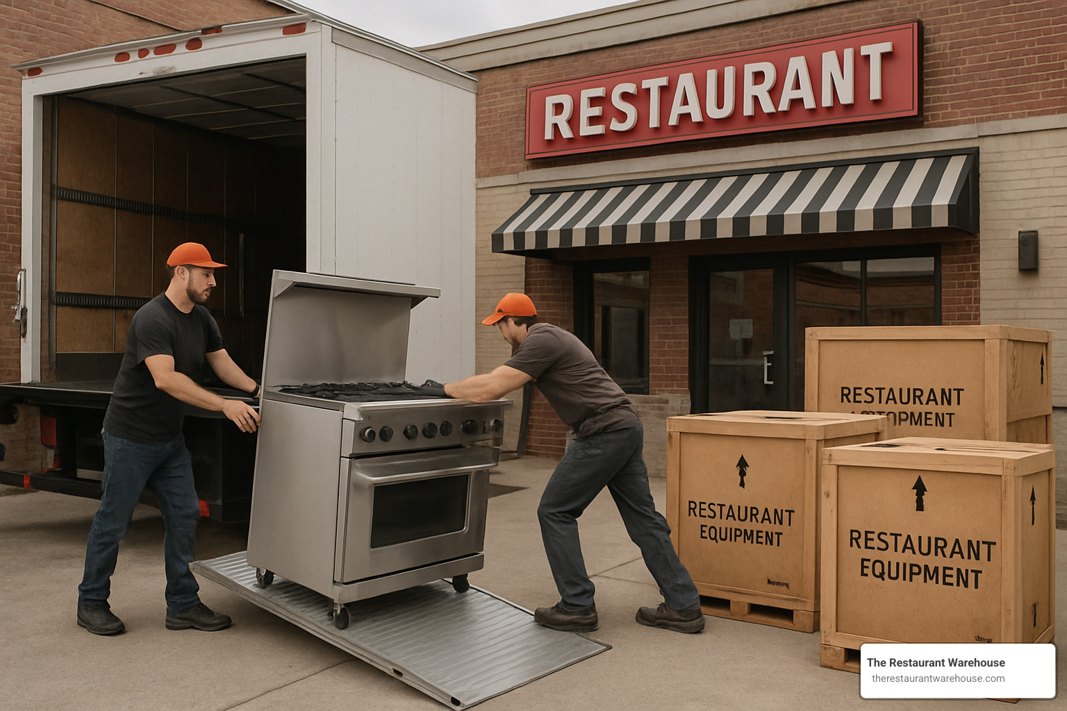delivery truck unloading commercial range - restaurant equipment wholesale
