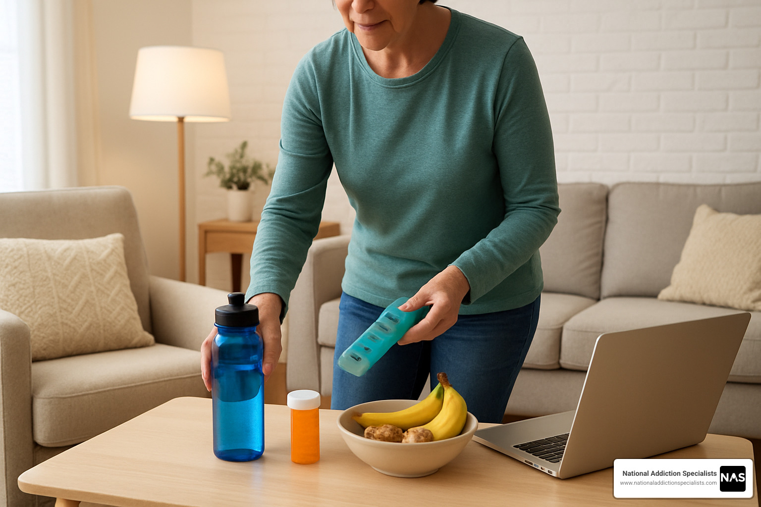 Person setting up home environment for recovery - at-home addiction recovery